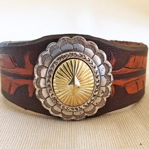 Southwestern Vintage Brighton Concho Leather Cuff Bracelet