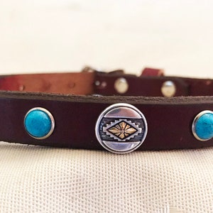 5/8&quot; SW Concho / Turqs Western Designer Handgefertigtes Leder Hundehalsband