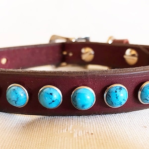1/2 &quot;- 3/4&quot; Türkis oder Kristall Nieten Western Designer handgefertigte Leder Hundehalsband