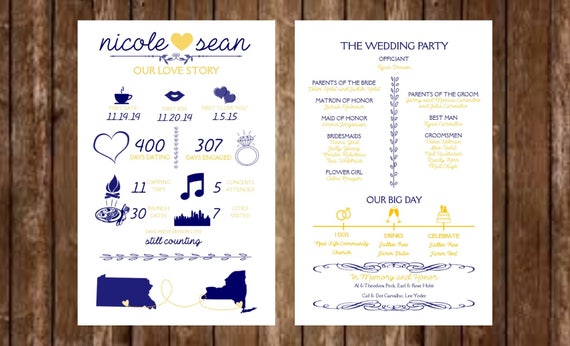 Infographic Wedding Program Love Story Fun Factsstates Etsy