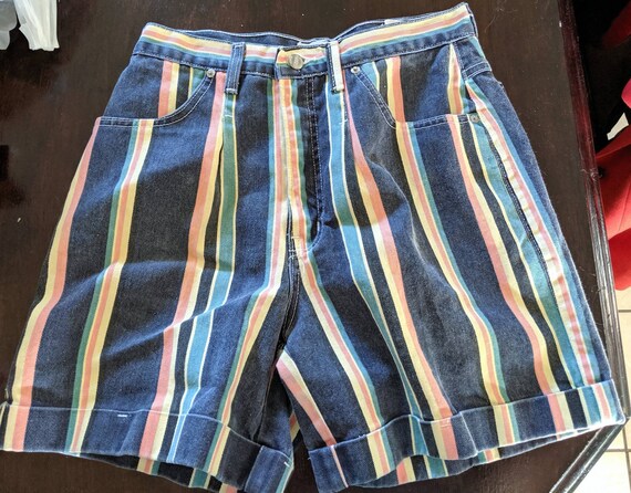 colorful striped denim shorts