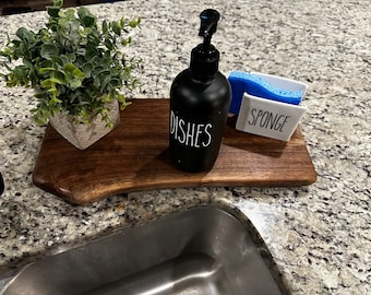 Walnut pedestal soap stand for kitchen sink and bathroom