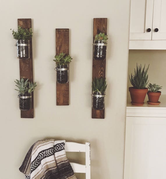 Wooden Wall Planter Succulent Holder Decor Mason Jars Image 0