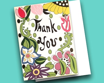 Floral Greeting Card, Thank you card, Summer Garden Card, Handmade Card, Illustrated Card, Gift Card