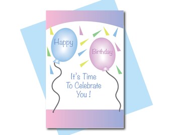 Downloadable Birthday Card, Balloon Birthday Card, Kids Birthday Card, Teen Birthday, Printable Birthday Card, DIY Card, Greeting Card