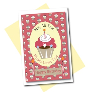 Biglietto di compleanno scaricabile, Biglietto di compleanno tradizionale, Biglietto di compleanno Cupcake per bambini, Biglietto di compleanno per adolescenti, Biglietto di auguri fai-da-te per signore