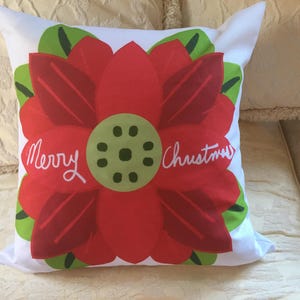 Christmas Pillow, Poinsetta Pillow, Floral Christmas Pillow, Holiday Decor, Christmas Decorative Pillow