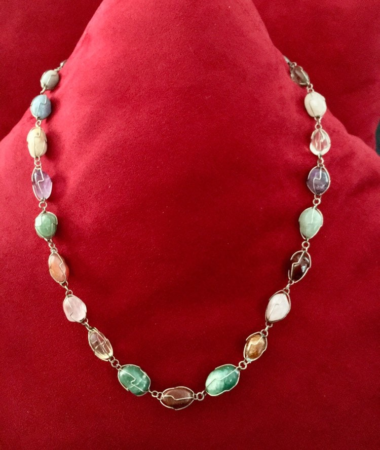 Vintage Claspless Tumbled Stone Necklace from Brazil Etsy