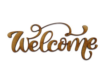 Wooden Welcome, Sign, Wording, Craft shape, Cutouts, Wood embellishment, Laser cut, MDF craft shape