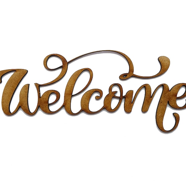 Wooden Welcome, Sign, Wording, Craft shape, Cutouts, Wood embellishment, Laser cut, MDF craft shape