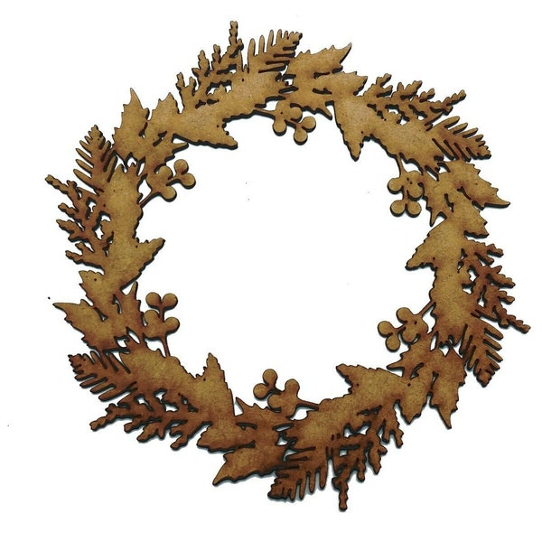 Wooden MDF Floral Pine Branches Christmas Wreath craft shape embellishment decoration