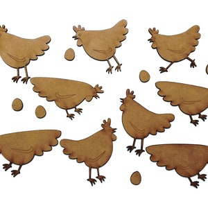 Wooden MDF Shapes Chickens and Eggs craft shape Easter decoration SET OF 16