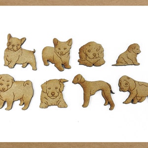 Wooden dog, Animal, Puppy, Pooch, Craft shape, Cutouts, Wood embellishment, Laser cut, MDF craft shape. Set of 8