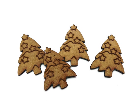 Wooden MDF Shapes Craft Shape Cutout Embellishments,35mm Christmas Tree,30 