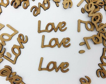 Wooden MDF shapes love shape words valentines wedding laser cut embellishment. Set of 15