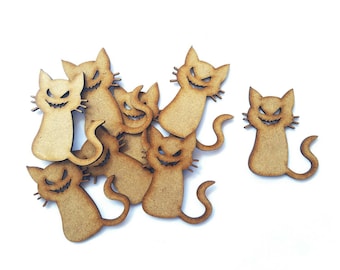 Wooden Scary Kitty, Halloween, Craft shape, Cutouts, Wood embellishment, Laser cut, MDF craft shape