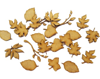 21x Wooden leaf, Branches, Tree, Branch, Craft shape, Cutouts, Wood embellishment, Laser cut, MDF craft shape