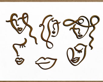 Wooden woman face, Head, Hair, Mouth, Craft shape, Cutouts, Wood embellishment, Laser cut, MDF craft shape