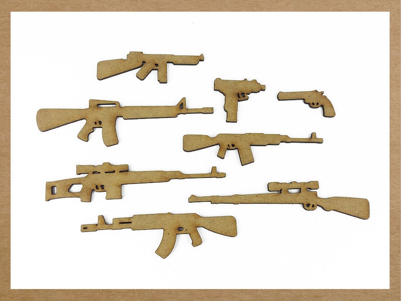 MDF craft shape Wood embellishment Wooden gun set Craft shape Cutouts Laser cut