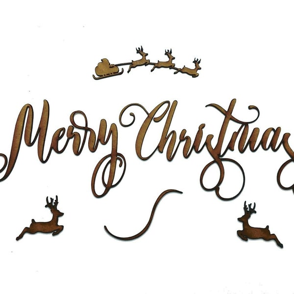 Wooden MDF "Merry Christmas" Wording Decoration Reindeer Sleigh Craft Shape