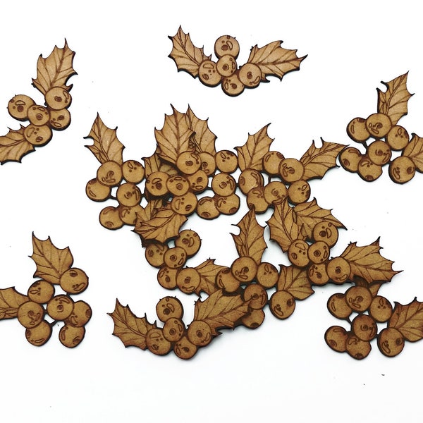 Wooden Holly Berries Leaves Christmas Craft Shape MDF Embellishment Decoration