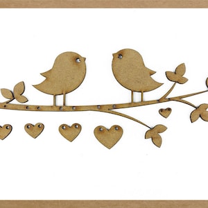 Wooden birds on branch, Love, Heart, Valentines, Craft shape, Cutouts, Wood embellishment, Laser cut, MDF craft shape