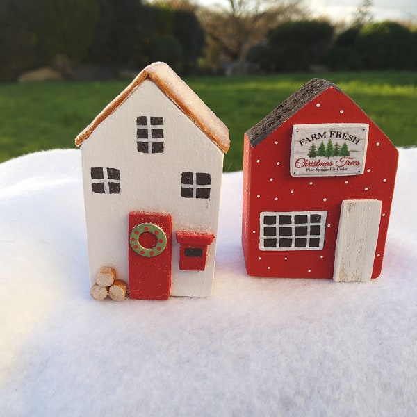 Petite maison en bois Miniature Porte clés Décoration Scène de Noël