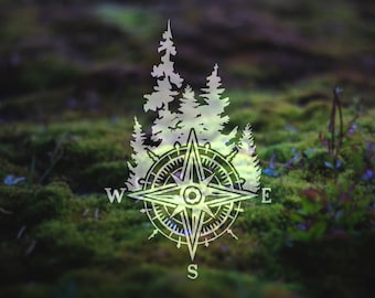 Forest Compass Decal | Outdoor Decal | Car Decal | Adventure Decal | Compass Sticker | Mountain Compass | Laptop Decal | Tree Decal | 278
