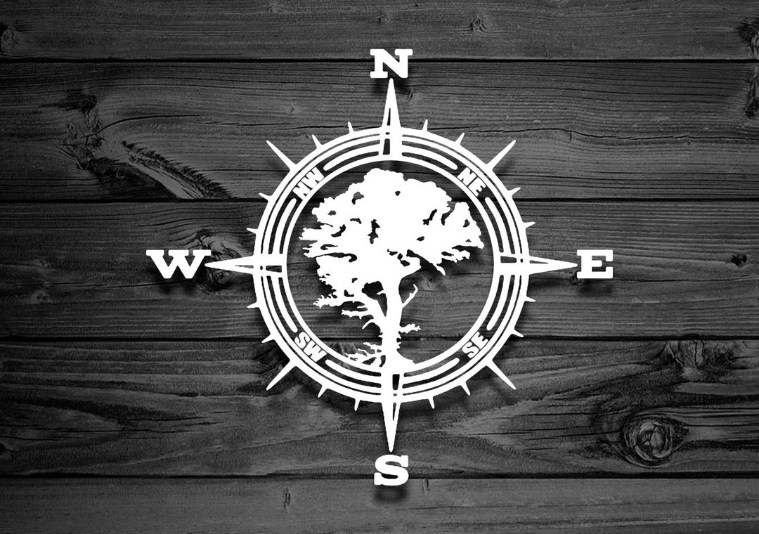 Compass Tree Vinyl Decal – Nature Adventure Sticker for Cars, Trucks ...
