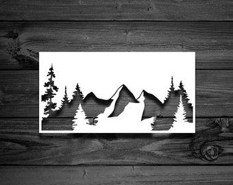 Mountain Range Decal, Car Decal, Mountain Decal, Nature Sticker, Adventure Decal, Laptop Decal, Outdoor Decal, Camping Decals, Stencil | 199