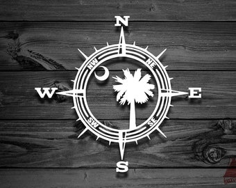 South Carolina Palmetto & Crescent Moon Compass Vinyl Decal – State Pride Sticker for Cars, Laptops, Water Bottles, Outdoor Adventure | 143