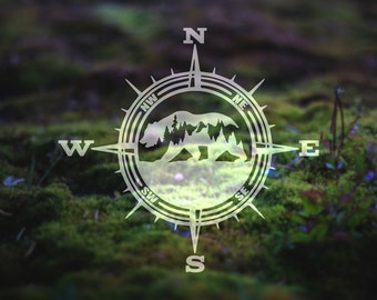 Adesivo in vinile con bussola orso personalizzato per auto, bicchieri, computer portatili, amanti dell'aria aperta / Montagne / Adesivo/decalcomania a tema natura e montagna / 53