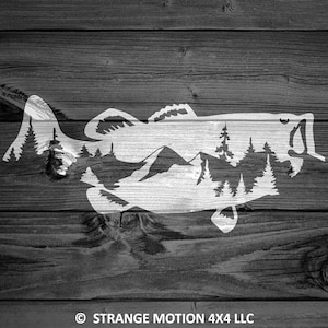 Mountain Bass Decal, Car Decal, Fish Decal, Laptop Decal, Mountain Decal, Fisherman Decal, Car Sticker, Fishing Sticker, Flyfishing | 110