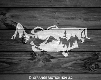 Mountain Bass Decal, Car Decal, Fish Decal, Laptop Decal, Mountain Decal, Fisherman Decal, Car Sticker, Fishing Sticker, Flyfishing | 110