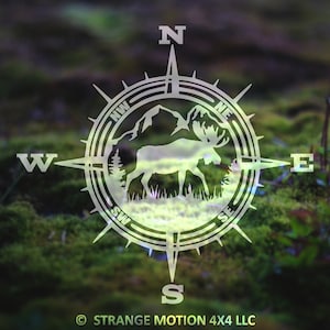 Moose Decal, Mountain Decal, Compass Decal, Outdoor Decal, Adventure Decal, Mountain Moose Compass, Hunting Decal, Camping Decal, Camp | 151