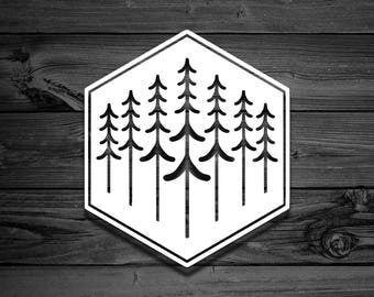 Forest Decal, Mountain Decal, Tree Decal, Outdoor Decal, Adventure Decal, Camping Decal, Hiking Decal, Hexagon Decal, Mountain Sticker | 234