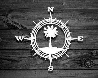 Palm Tree Compass Decal, Car Decal, Palmetto Decal, Palm Tree Decal, Outdoor Decal, Laptop Decal, Compass Decal, Beach Decal, Coastal | 172