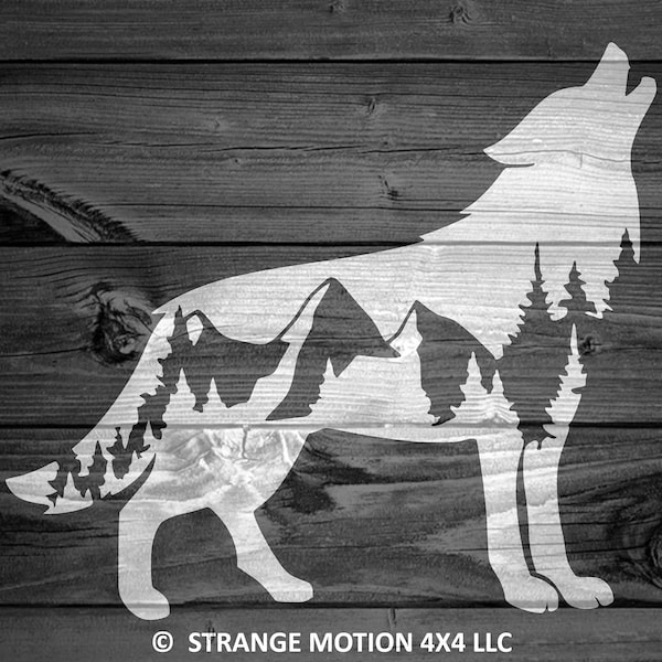 Mountain Wolf Vinyl Decal, Car Decal, Mountain Decal, Laptop Stickers, Dog Decals, Nature Decal, Adventure Decal, Mountain Car Sticker | 57