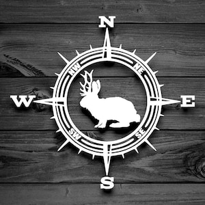 Jackalope Compass Decal, Rabbit Decal, Car Decal, Outdoor Decal, Animal, Phone Accessories, Laptop Decal, Sticker, Bunny Tumbler Decal | 87