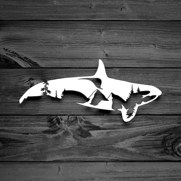 Mountain Orca Decal, Killer Whale Decal, Laptop Decal, Whale Stickers, Car Decal, Mountain Decal, Outdoor Decal, Adventure Decal | 168