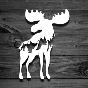 Mountain Moose Decal, Car Decal, Mountain Decal, Outdoor Decal, Pacific Northwest, PNW, Adventure Decal, Laptop Decal, Animal Decal | 126