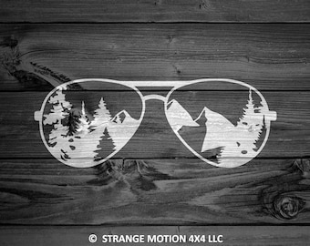 Mountain Aviators Decal, Car Decal, Mountain Decal, Mountain Sticker, Sunglasses Decal, Adventure Decal, Outdoor Decals, Tree Decal | 109