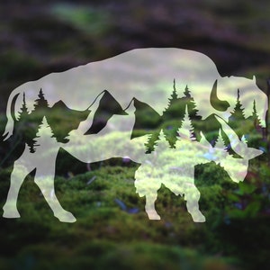 Buffalo Decal, Car Decal, Mountain Decal, Laptop Decal, Custom Decal, Bison Decal, Car Window Decal, National Park Decal, Mountains | 128