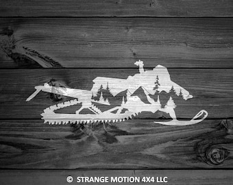 Snowmobile Vinyl Decal, Mountain Scene, Car or Laptop Sticker | 116