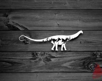 Dinosaur Vinyl Decal, Mountain Decal, Car Decal, Long Neck Decal, Brontosaurus Sticker, Tumbler Decal, Jurassic Decal, Laptop Decal | 170