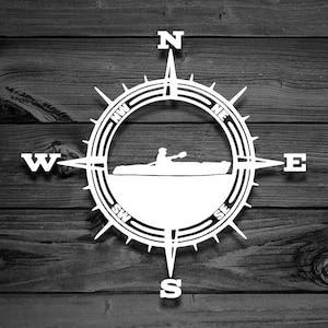 Kayak Vinyl Decal, Kayaker Decal, Lake Decal, Car Decal, Compass Decal, Nature Decal, Laptop Stickers, Mountain Decal, Adventure Decal | 82