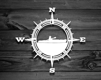 Kayak Vinyl Decal, Kayaker Decal, Lake Decal, Car Decal, Compass Decal, Nature Decal, Laptop Stickers, Mountain Decal, Adventure Decal | 82