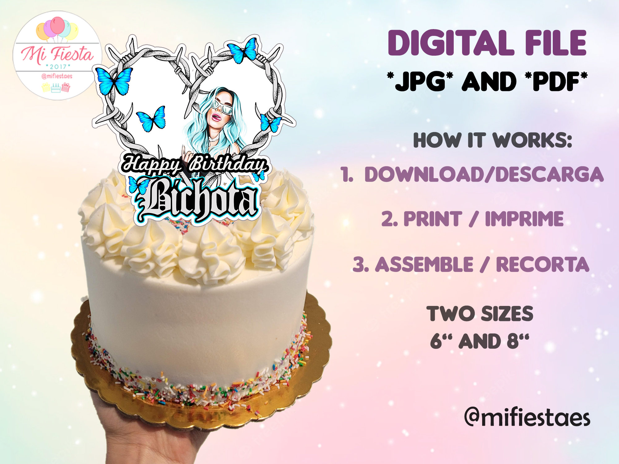 INSTANT DOWNLOAD DIGITAL File Cake Topper Birthday Party Cake - Etsy