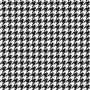 May include: A black and white houndstooth pattern. The pattern is made up of small, repeating shapes that resemble a dog's tooth.