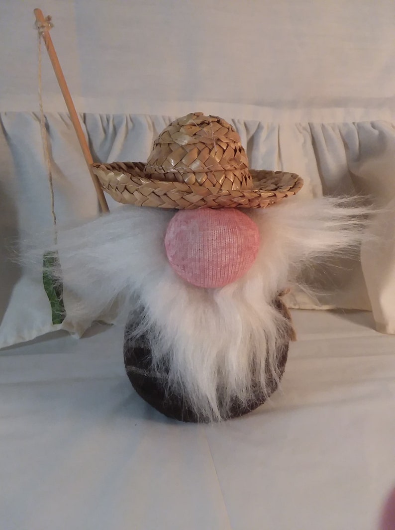 Short Fishing Sock Gnome Straw Hat Fishing Gnome Doll | Etsy